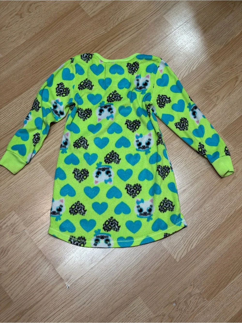 Justice Girls Size 5 Neon Green Fleece Nightgown Owl Hearts Leopard Sleepwear